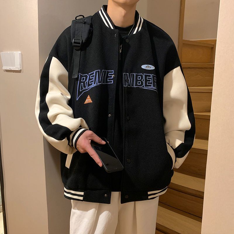 Baseball uniform men's spring Korean style trendy ruffian handsome hit color jacket jacket Hong Kong style loose retro splicing trendy brand top