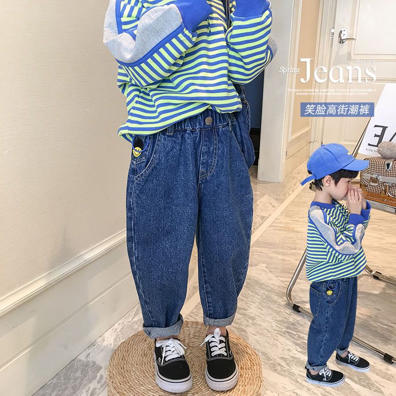 男童春裝褲子2023新款寬鬆兒童牛仔褲春季休閒韓版時尚男孩長褲潮