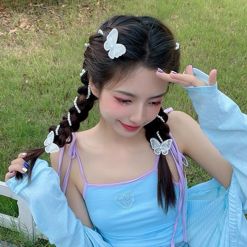 Yang Chaoyue with the same pearl hair chain ins Fengsen women's braided hair chain tied hair dirty braid tassel butterfly hair clip