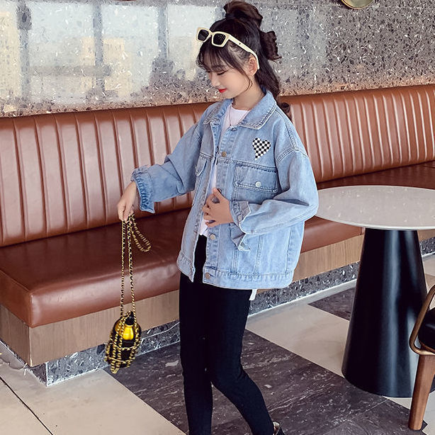 Girls denim jacket 2023 new spring clothes little girl fashion foreign style spring and autumn children's short top jacket