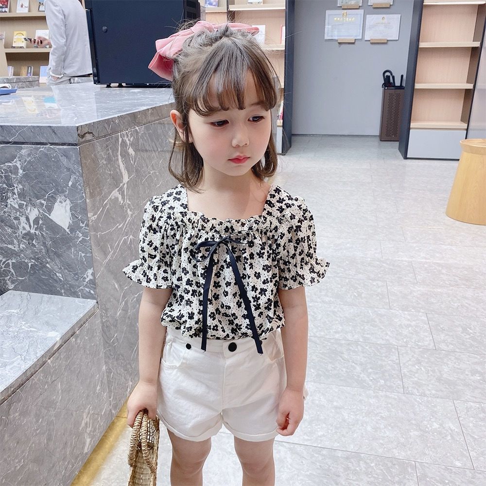 Girls' Summer Short Sleeve Shirt Girls' chiffon shirt 3-7 years old foreign style little girls' summer princess style top fashion