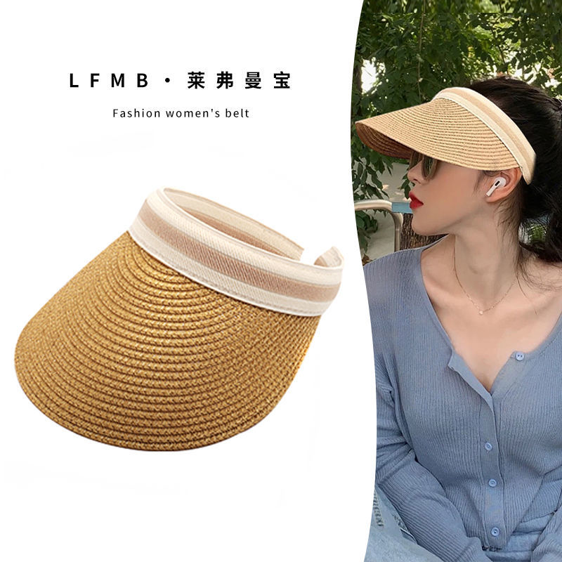 Raffia empty top headband hat female summer Japanese sunshade straw hat beach UV sunscreen face sun hat
