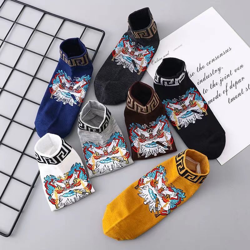 Chinese style national tide socks men's socks spring and summer breathable cotton deodorant boys boat socks business shallow mouth socks