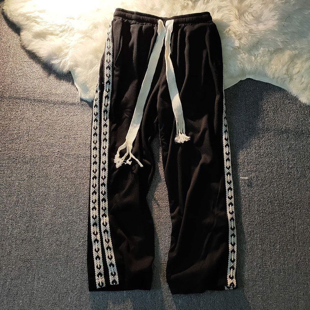 Ribbon knitted pants men's spring and summer pants casual pants Korean version of the trend loose straight sports trendy brand ins high street