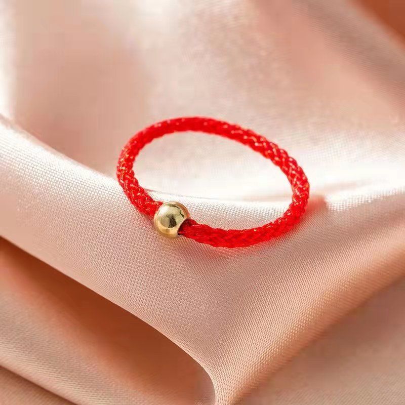 小金珠戒指女时尚个性钛钢转运珠金豆红绳尾戒小指ins潮小众设计