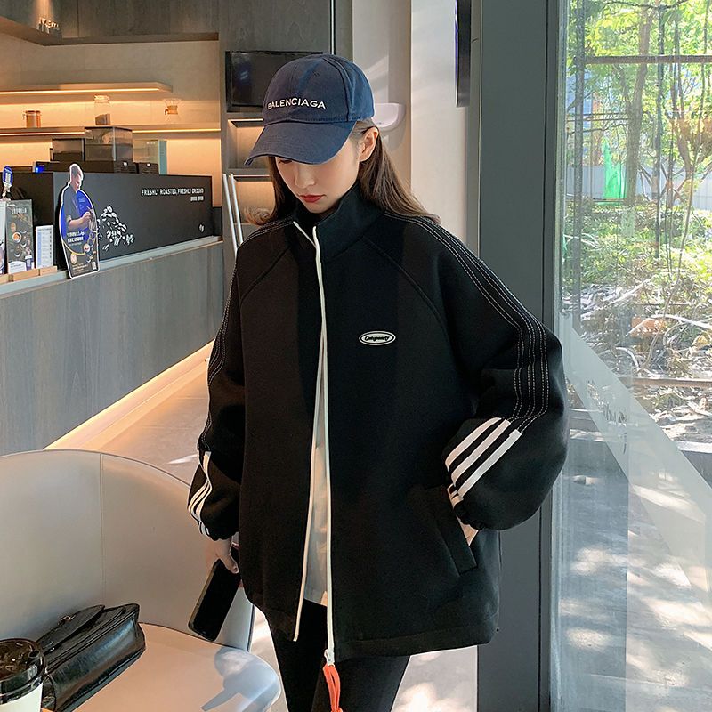[Cotton + genuine waterproof zipper] 2022 new coat oversize cardigan sweater women's baseball uniform