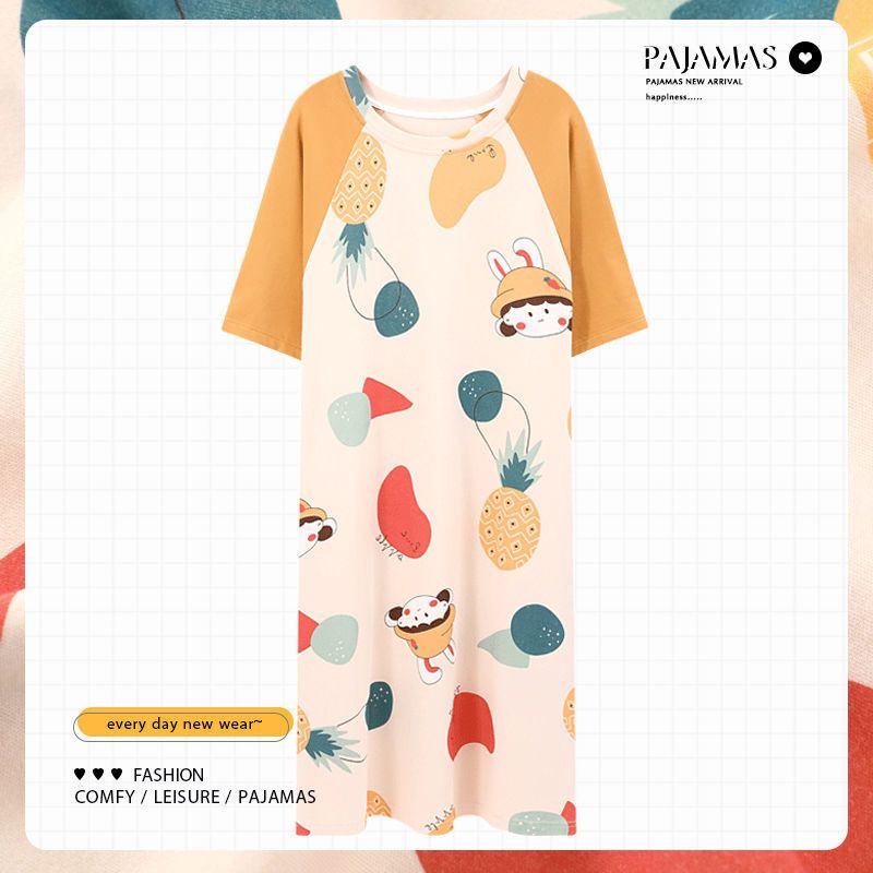 Nanjiren nightdress ladies spring and summer pure cotton large size pajamas summer cute 2023 new home clothes thin section