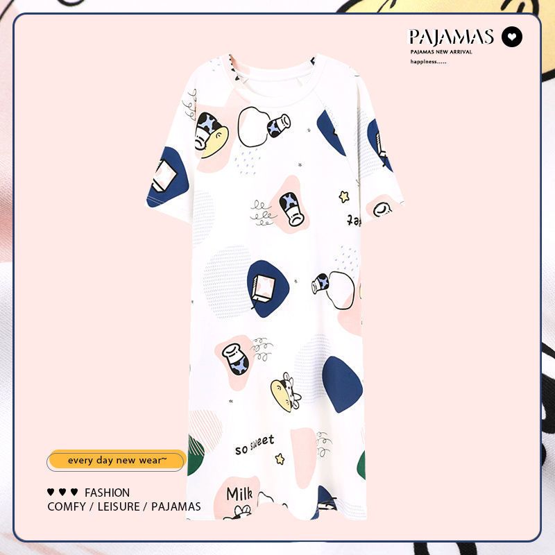 Nanjiren nightdress ladies spring and summer pure cotton large size pajamas summer cute 2023 new home clothes thin section