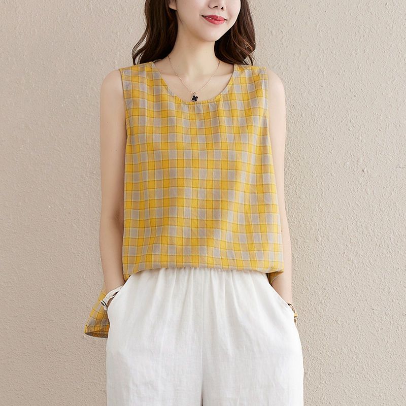 Cotton linen large size women's fat sister vest top summer new casual loose sleeveless inner strap bottoming shirt