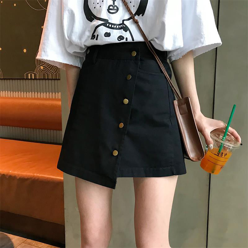 不規則牛仔短裙女夏季新款大碼黑色高腰顯瘦百搭A字包臀半身裙子