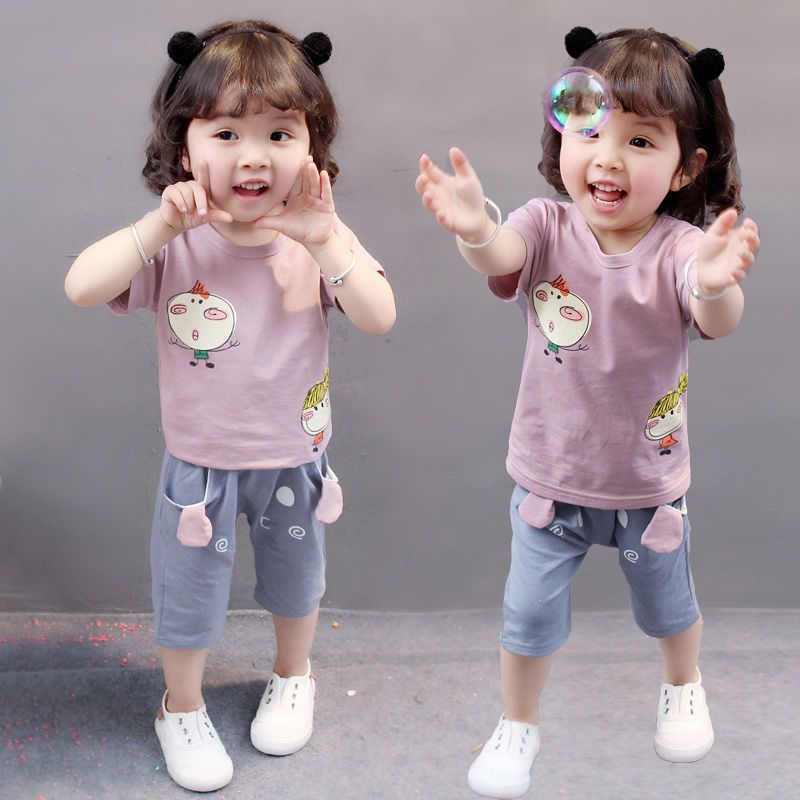女童网红新款儿童短袖短裤套装夏装女宝宝婴儿衣服韩版两件套童装