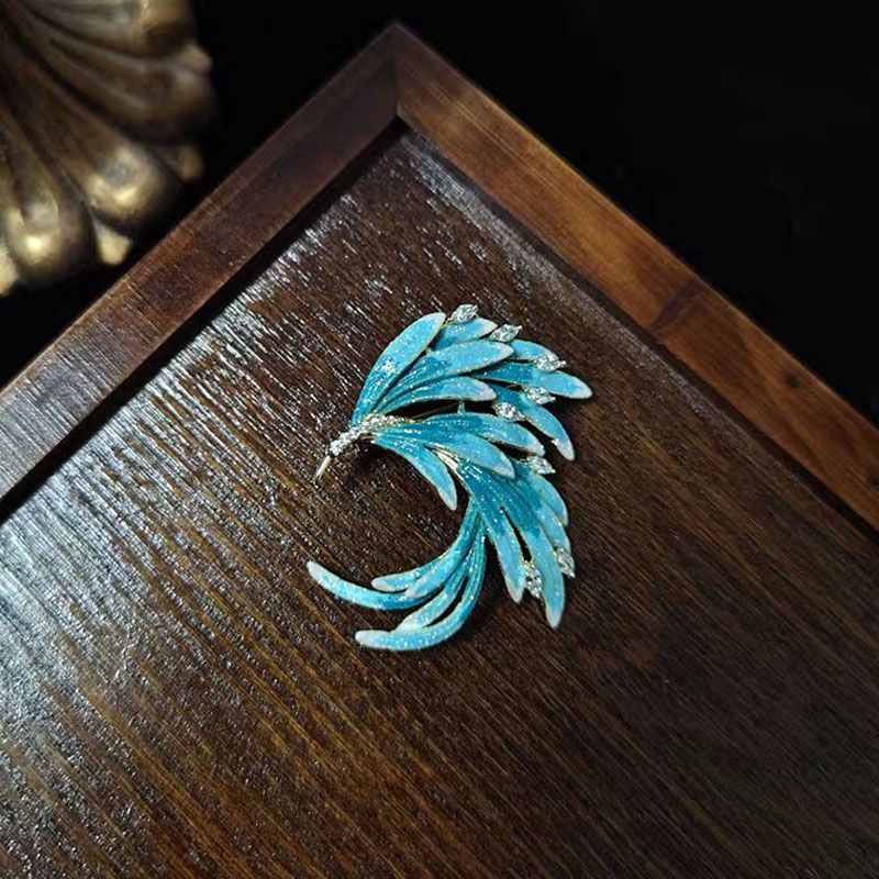 Chinese Style Brooch Vintage Enamel Gradient Micro Inlaid Diamond Phoenix Tail Pin Elegant Coat Collar Suit Accessory_voghion.com