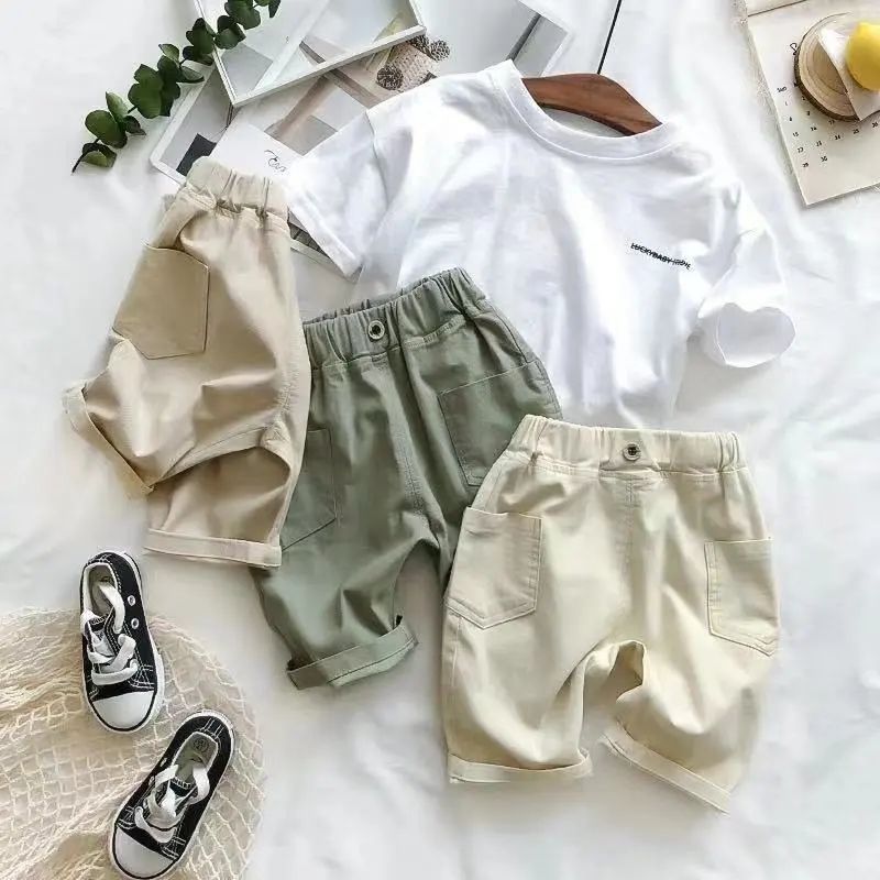Boys' shorts summer loose thin children's baby Capris foreign style handsome Korean overalls trend