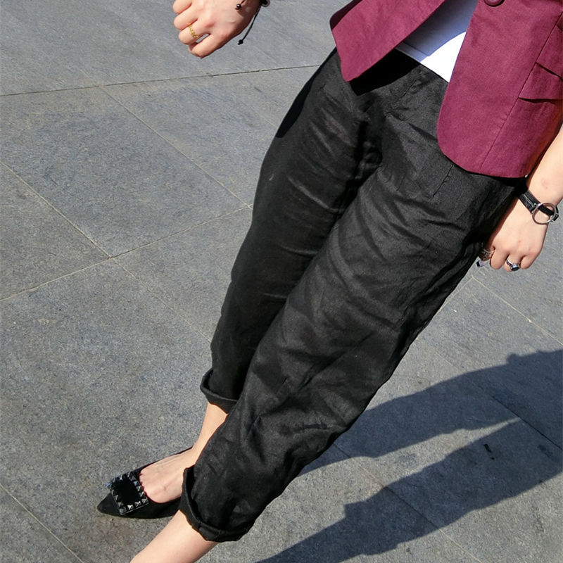  summer new women's cotton linen black casual loose nine-point pants casual pants trendy thin pencil pants Harem pants