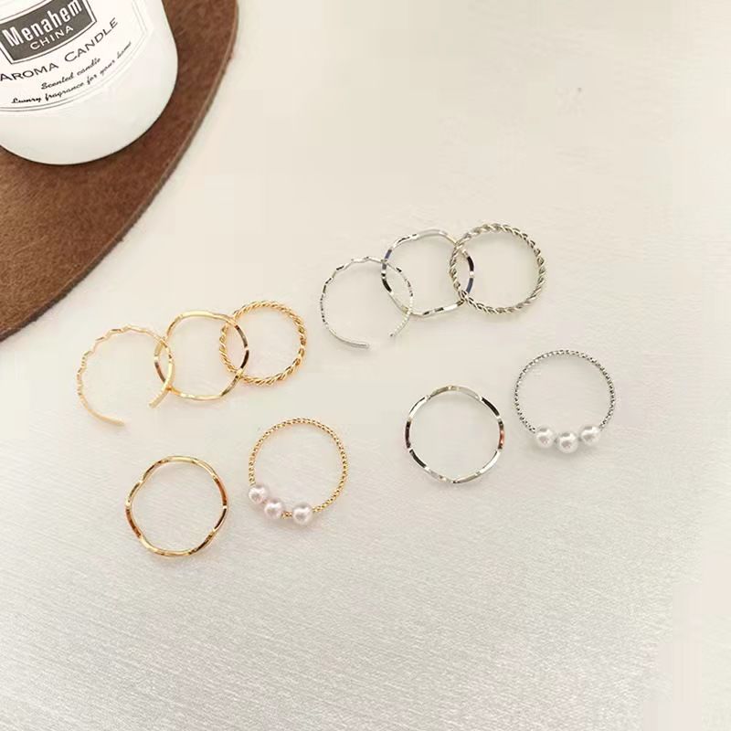 Five-piece set ~ Japanese style light luxury pearl ring for women niche design simple ins trend internet celebrity vegetarian ring index finger tail ring