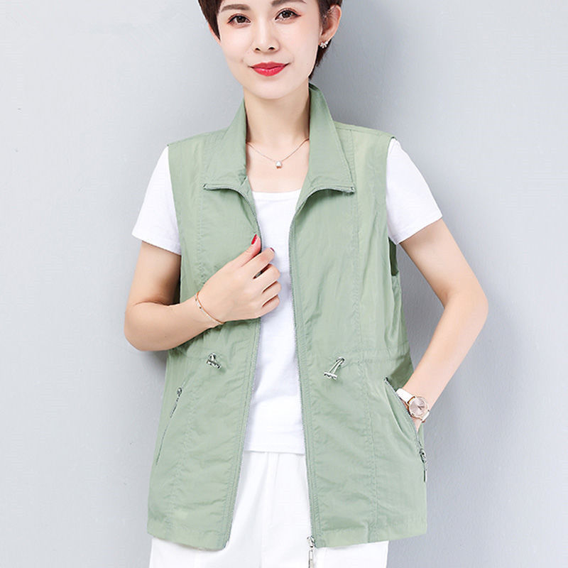 Waistcoat women's summer thin sleeveless coat  new large loose middle-aged mom casual outerwear vest fashion