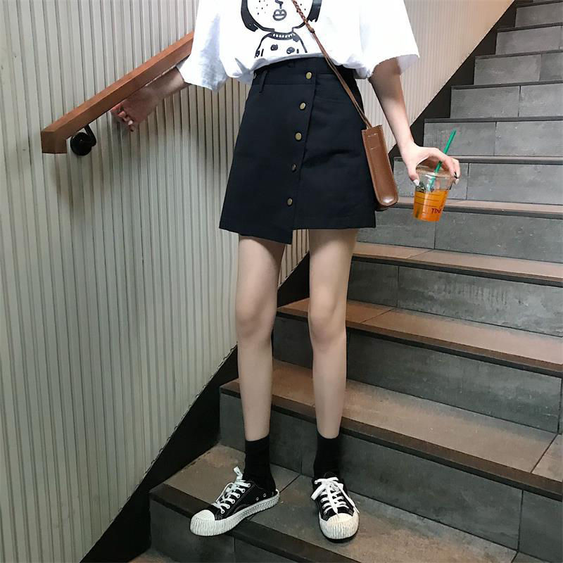 不規則牛仔短裙女春夏新款大碼黑色高腰顯瘦百搭A字包臀半身裙子