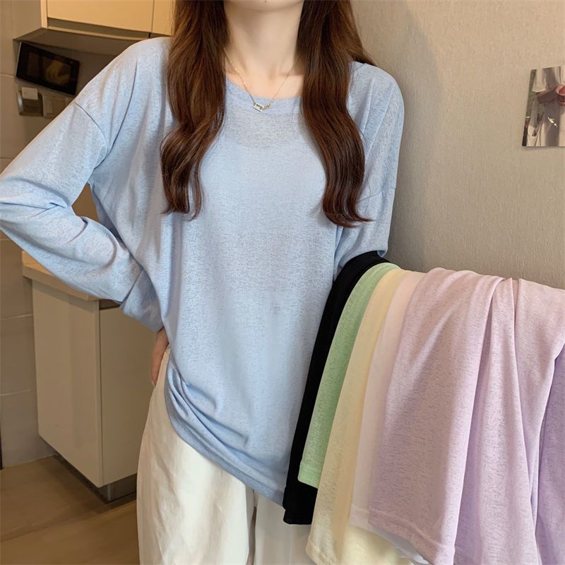 網紗防曬衣罩衫長袖t恤女夏季薄款內搭減齡鹽系超仙上衣打底衫ins