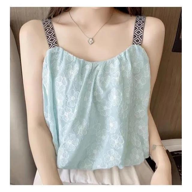  new one-shoulder sleeveless suspender top foreign style age-reducing flower short vest female summer outerwear doll shirt