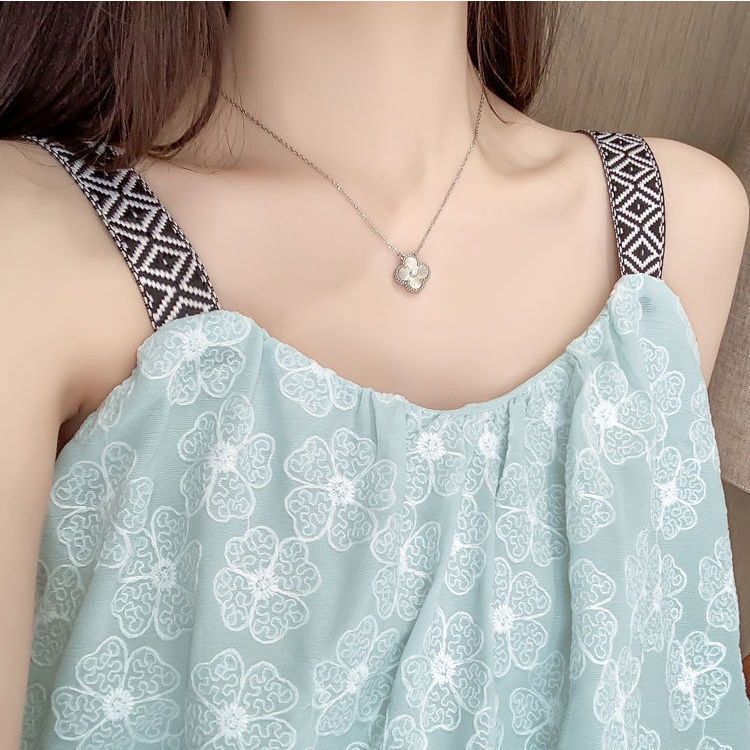  new one-shoulder sleeveless suspender top foreign style age-reducing flower short vest female summer outerwear doll shirt