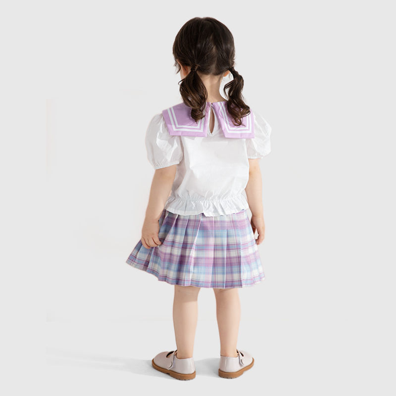 Jellybee baby college wind suit girls summer short-sleeved two-piece set little girl children jk uniform summer