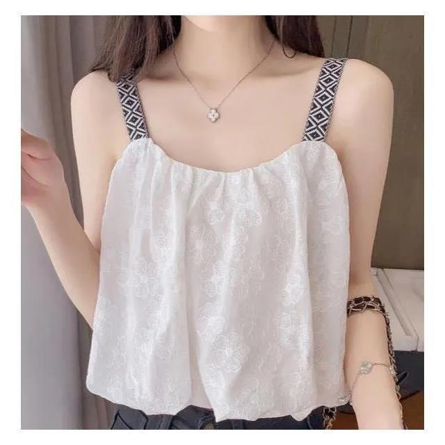  new one-shoulder sleeveless suspender top foreign style age-reducing flower short vest female summer outerwear doll shirt