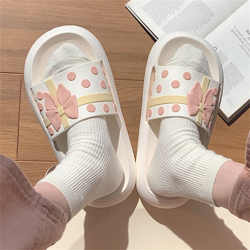 Thin strips of sweet wind bow eva thick-soled sandals women's summer girl's heart home non-slip stepping shit feeling slippers