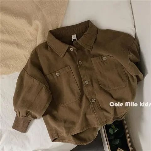 Children's Spring and Autumn Thin Coat Retro Style Boys Shirt Korean Girls Long-sleeved Shirt Pure Cotton Baby Trend Top