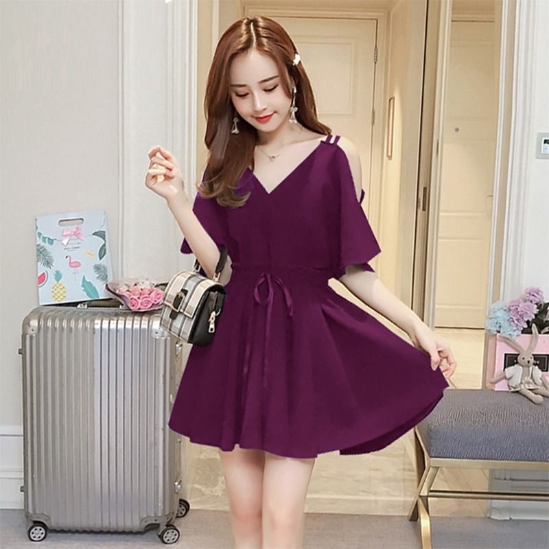 Large size fat mm black V-neck dress women's summer  new fashion strapless waist slimming skirt 200 catties