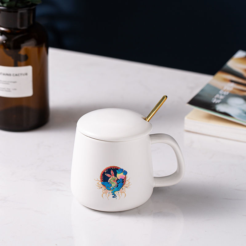 陶瓷水杯国潮十二生肖高级马克杯咖啡杯礼盒装情侣杯盖勺生日礼物