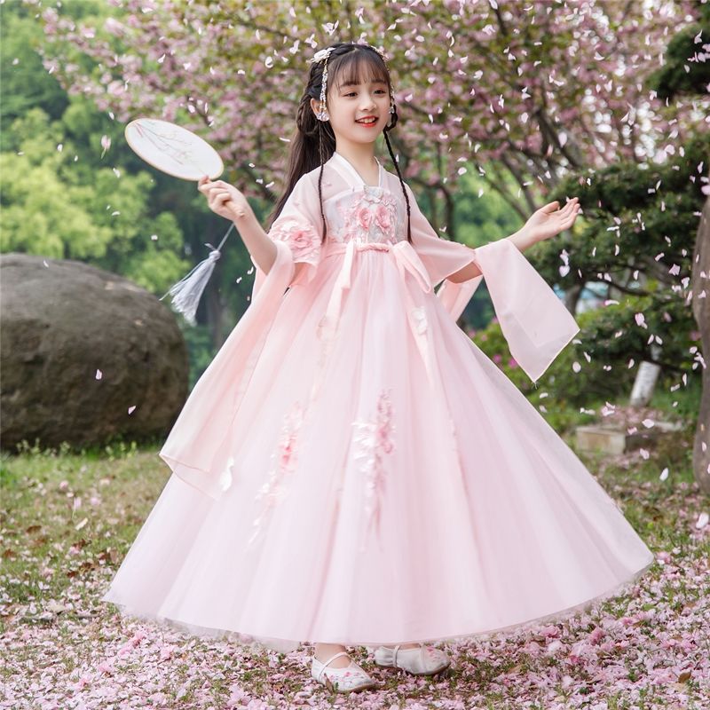 漢服兒童女夏季連衣裙女童夏裝短袖女孩公主裙超仙唐裝中國風古裝