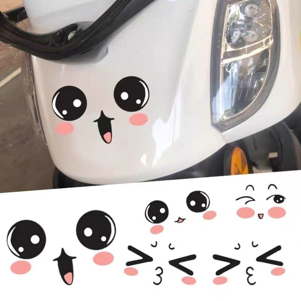 Electric girl cute cartoon expression decoration motorcycle body painting helmet personality scratch blocking waterproof sticker
