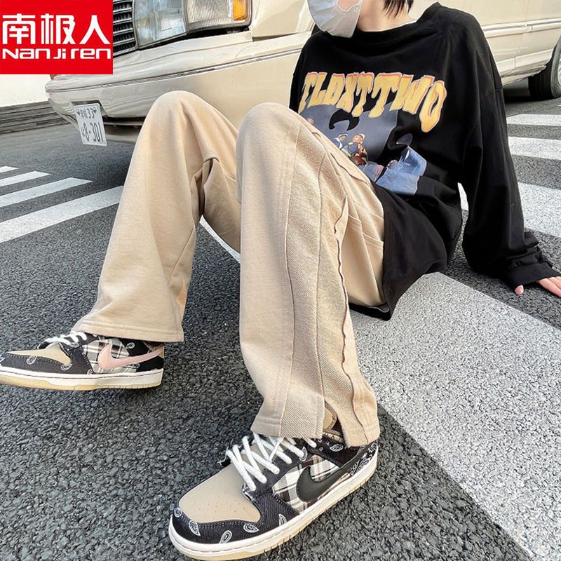 Nanjiren Japanese sports pants men's micro-la slit loose casual pants spring and summer Korean version of the trendy straight leg pants