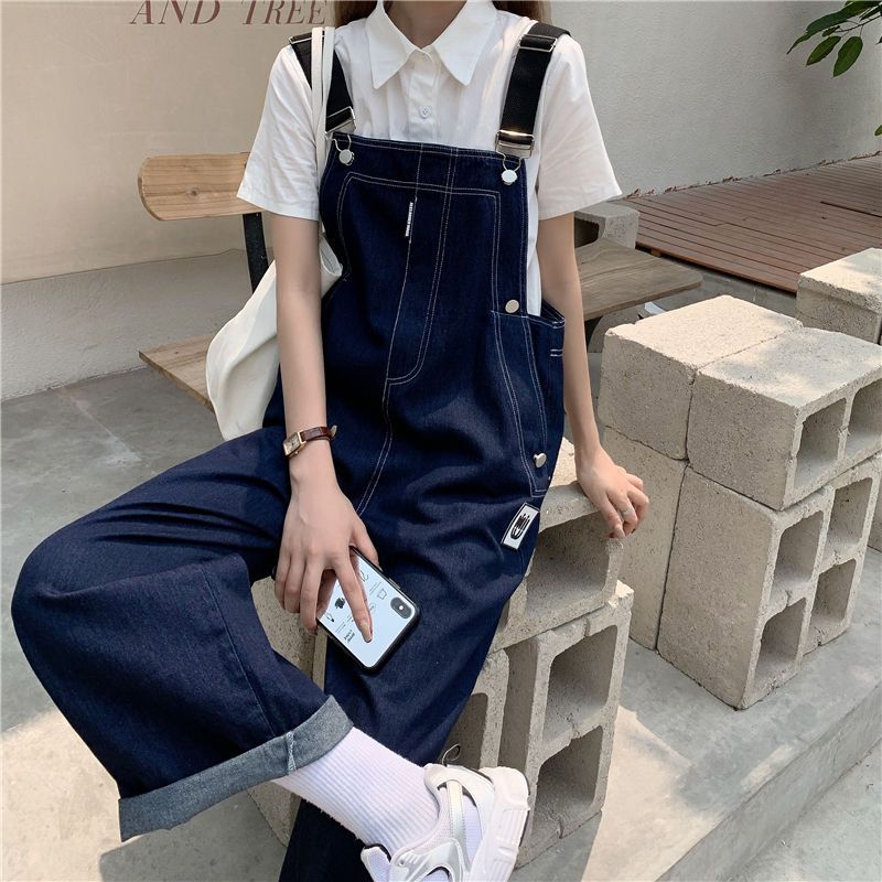Age reducing Cute short denim suspenders women's spring and summer new foreign style fat mm large loose and versatile Jumpsuit