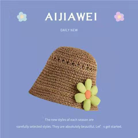 Hat female summer Japanese short brim sunshade hat female handmade straw hat sun protection small flowers cute bucket fisherman hat