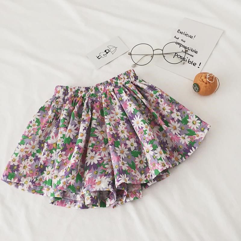 Girls' shorts cute summer dress foreign style thin cotton wide leg pants baby small flower daisy skirt pants skirt skirt children's dress
