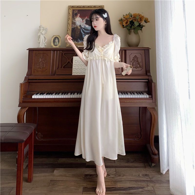 Spring and summer sweet and lovely ice short sleeved nightdress lace age reduction foreign style home clothes with breast pad women's nightdress skirt
