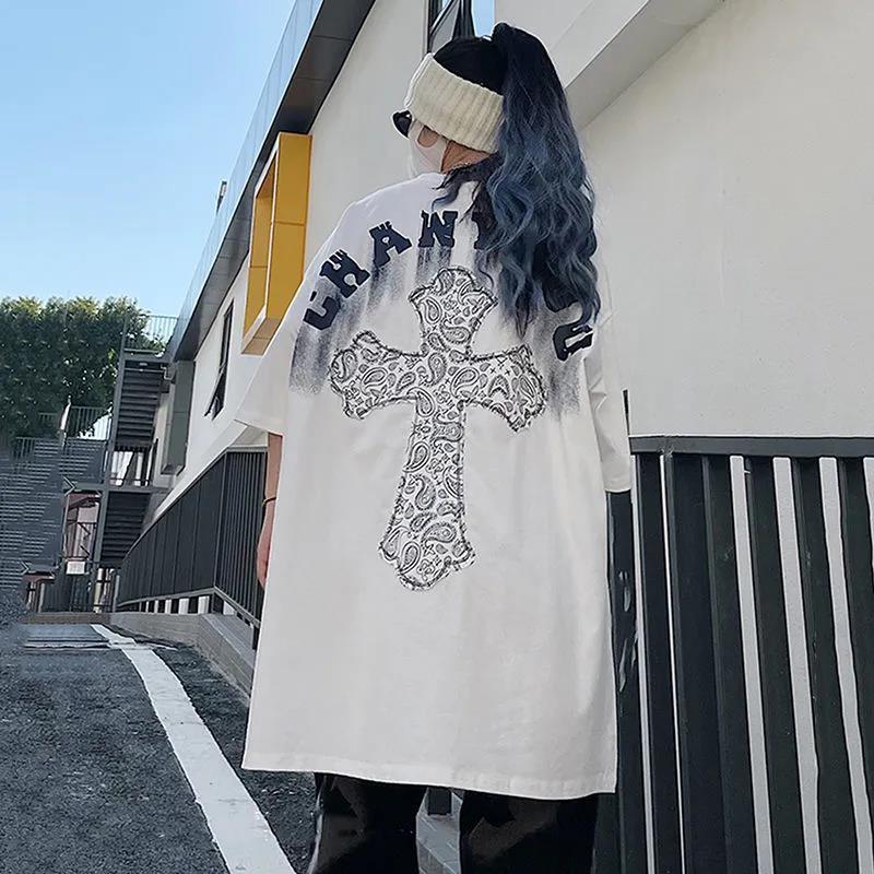 National tide short-sleeved t-shirt female design sense summer niche American oversize cross hip-hop hot girl top ins