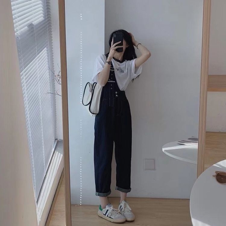 2022 summer new small salt series wear a foreign style T-shirt, net red fried Street cowboy suspenders, two piece suit fashion