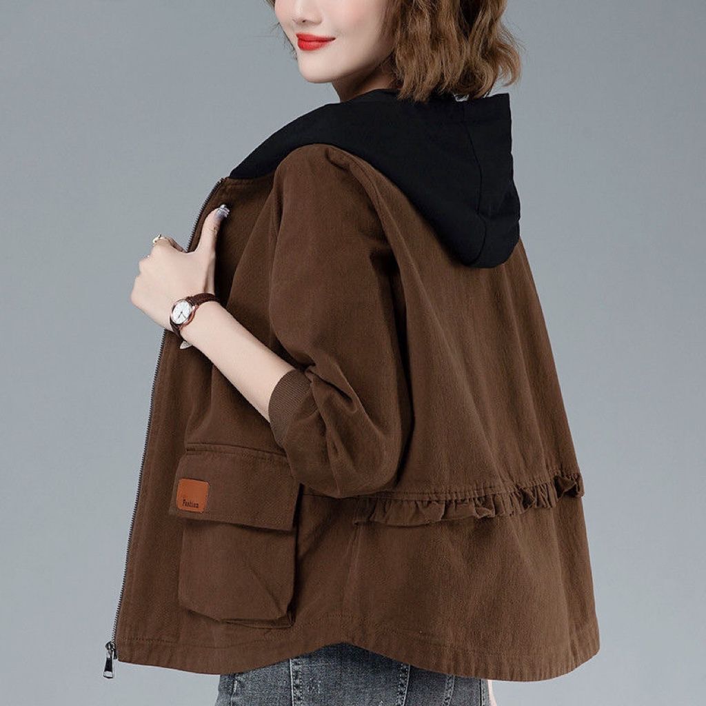 Spring and Autumn Coat Women's Hooded 2023 New Style Fashionable and Versatile Loose Slim Small Casual Top Women