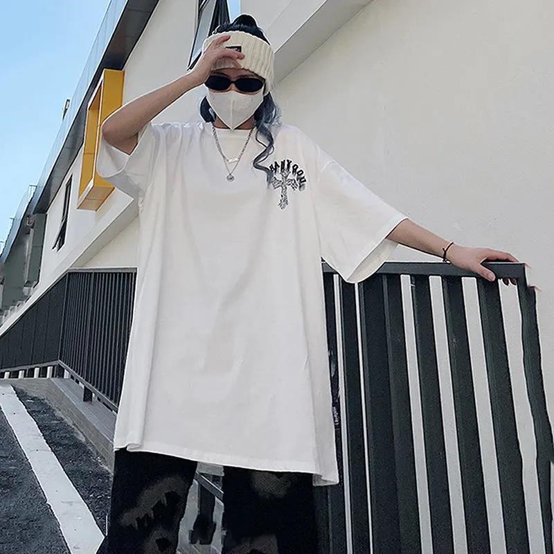 National tide short-sleeved t-shirt female design sense summer niche American oversize cross hip-hop hot girl top ins