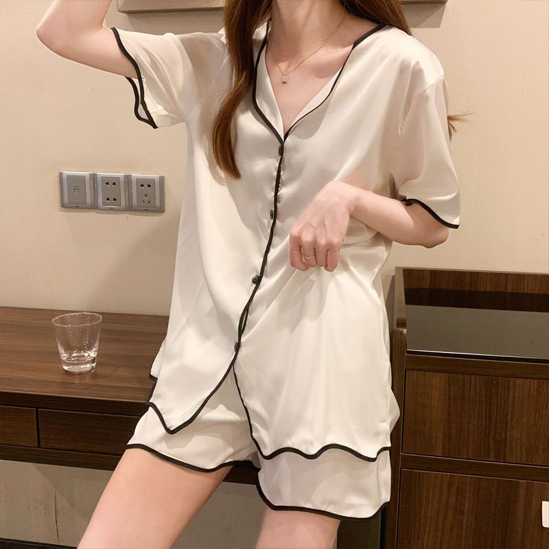 睡衣女夏季冰絲短袖薄款甜美可愛女士性感夏天韓版家居服兩件套裝