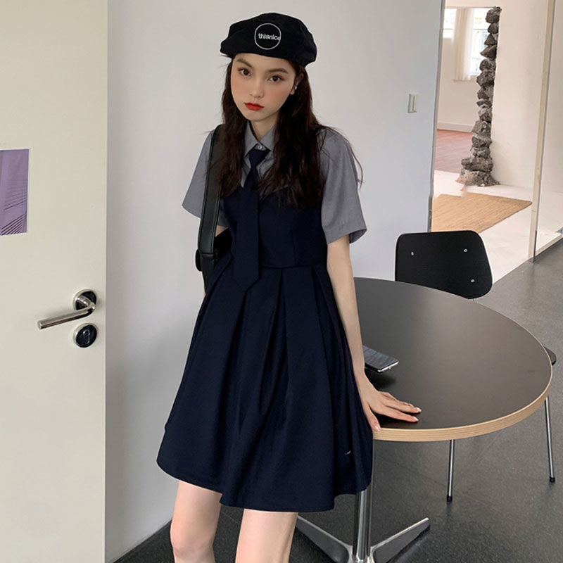 2023 new summer salt style street suit for women, Korean version, versatile shirt, foreign style suspender dress, two-piece set