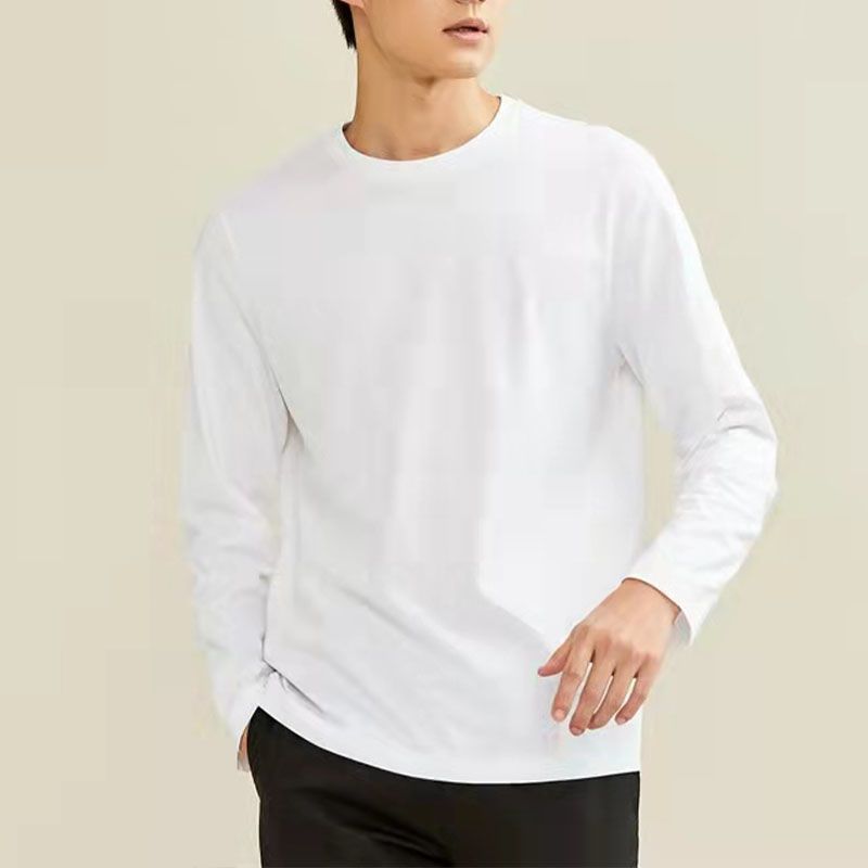春季男士長袖t恤衫圓領t恤打底衫上衣服簡約運動休閒修身1/2件
