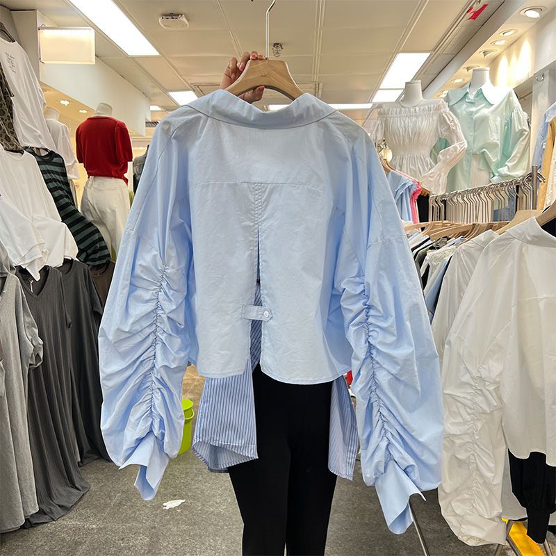 时尚衬衫套装女单件套装新款韩版针织背心+设计感褶皱衬衣两件套