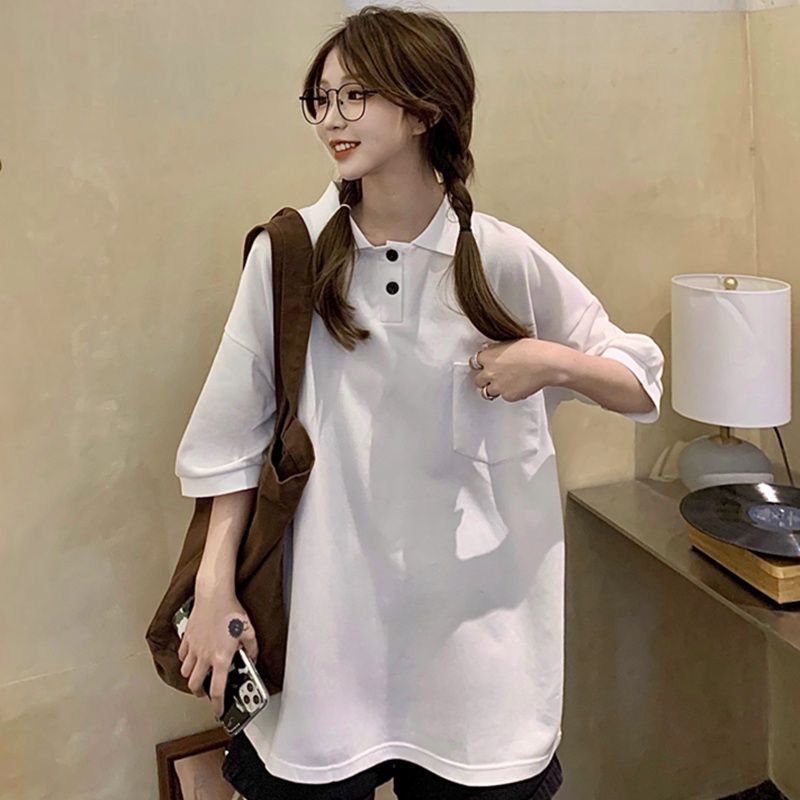 Japanese polo shirt short-sleeved t-shirt women's summer Korean version of the niche design sense loose student all-match half-sleeved top clothes