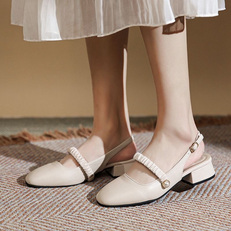 包头凉鞋女中跟年新款春夏季法式高跟鞋粗跟一字带玛丽珍单鞋