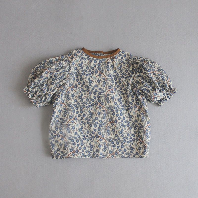 Girls' summer latest children's baby retro floral short-sleeved doll shirt shirt forest pastoral style shirt thin