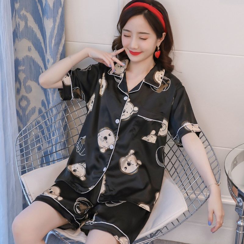 睡衣女夏季冰丝短袖薄款甜美可爱女士性感夏天韩版家居服两件套装