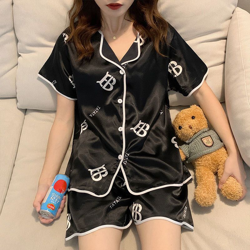 睡衣女夏天全套2023年冰絲薄款短袖夏天韓版網紅家居服套裝冰淇淋